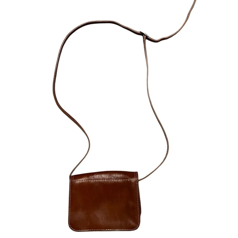 VERA PELLE small vintage flap front brown leather small accordion crossbody bag - Picture 3 of 6